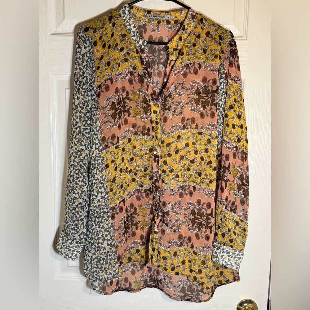 🌸 Boho‎ Chic Floral Patchwork Button-Down Blouse - Size M 🌼